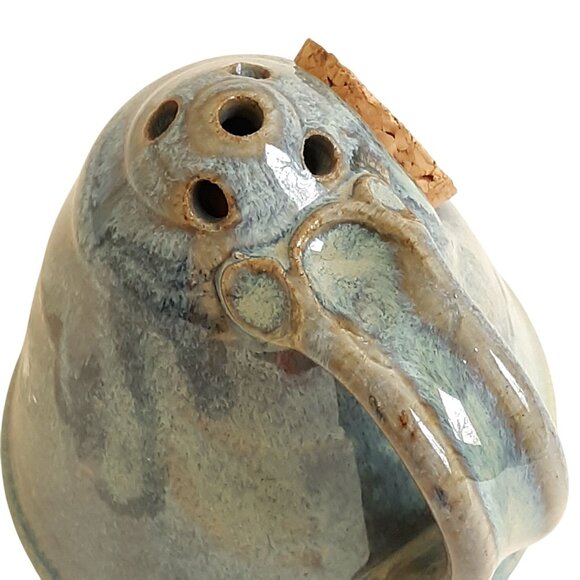 Vintage Dick Lehman Handmade Pottery Sugar Cheese Shaker Cork Handle Blue Glaze - Picture 5 of 8